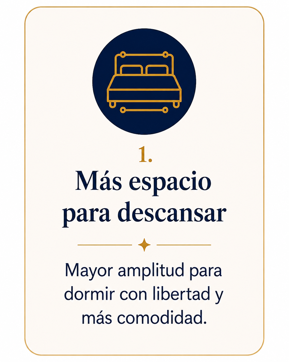 Tarjeta informativa sobre cama King Size con icono de cama y texto sobre mayor amplitud para dormir con libertad y comodidad.