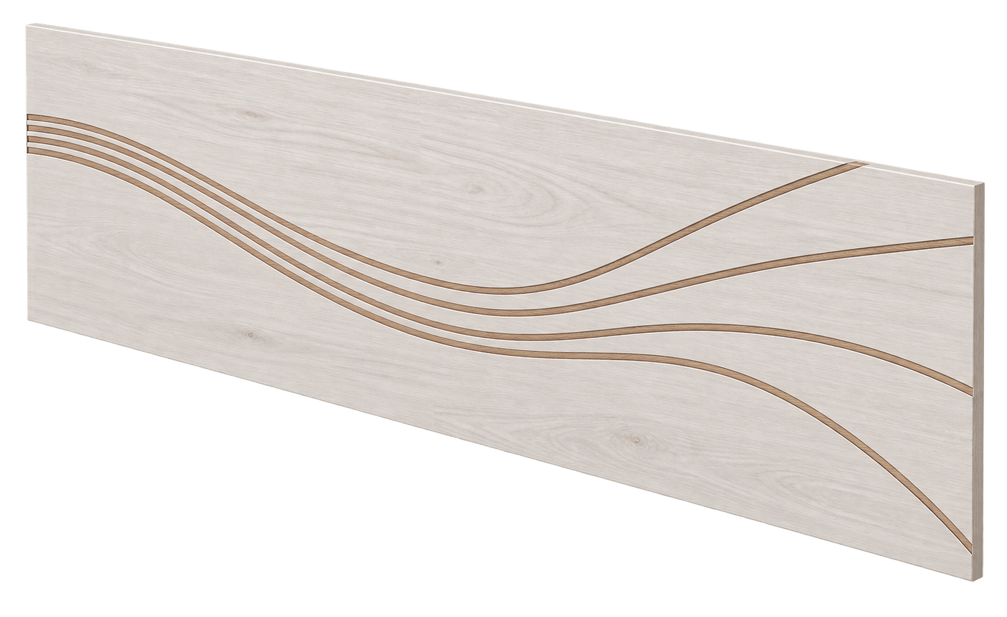 Cabecero Duna de melamina en acabado madera clara con diseño decorativo de líneas curvas