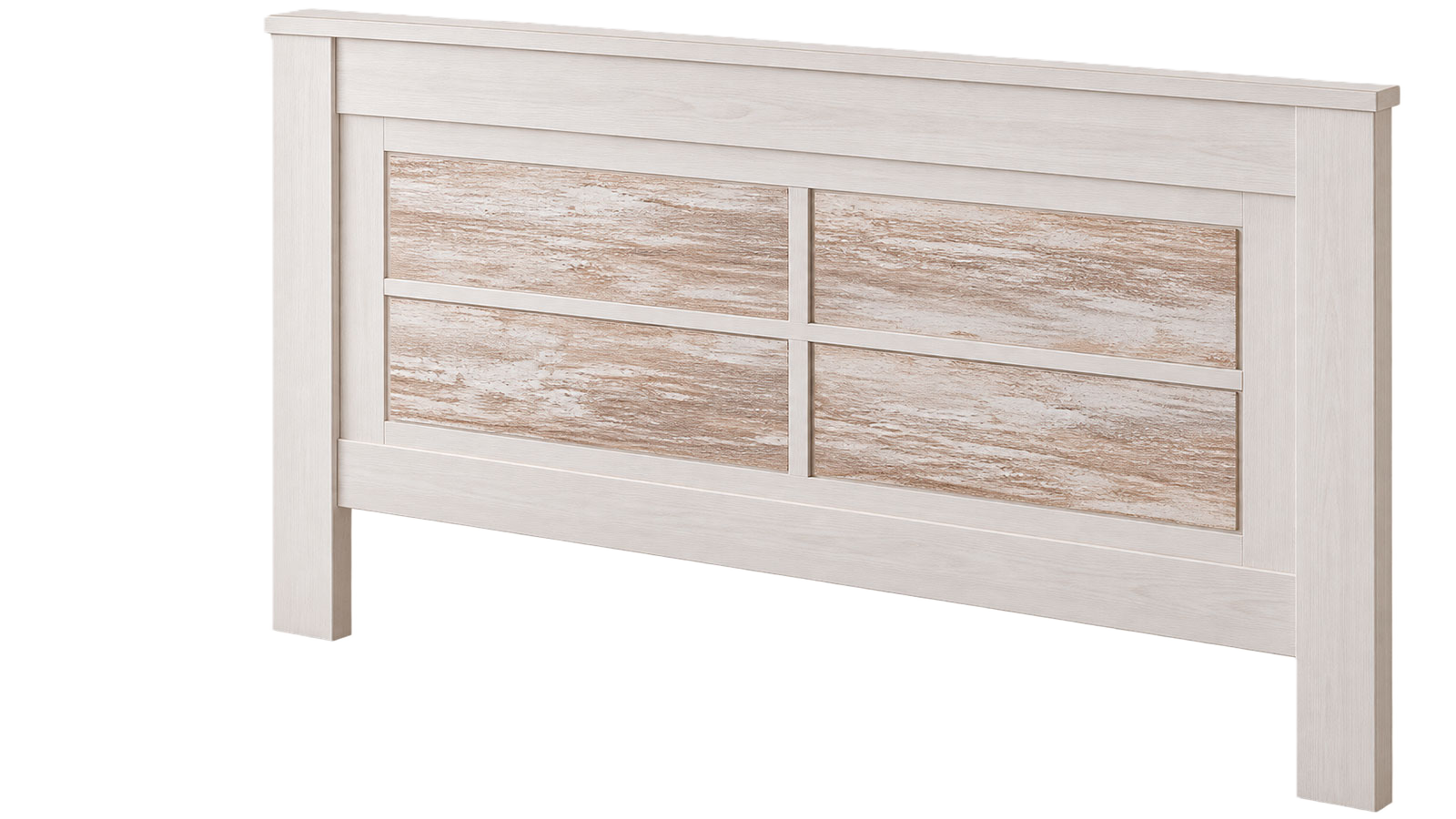 Cabecero Provenza de melamina ártico con paneles centrales en madera envejecida