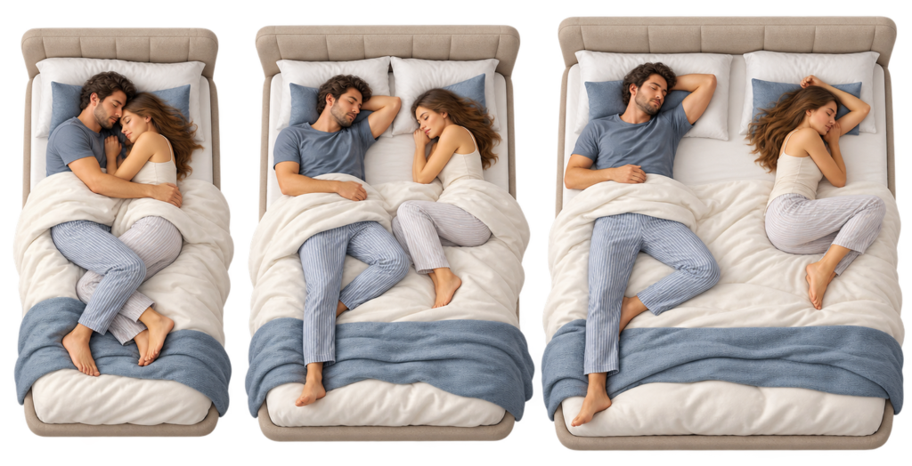 Comparativa de tres tamaños de cama para mostrar cómo una mayor anchura aporta más espacio al dormir en pareja.