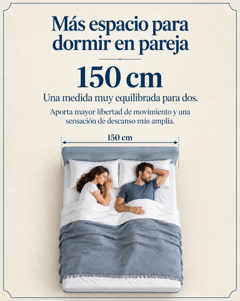 Pareja descansando en una cama de 150 cm con mayor espacio y libertad de movimiento.