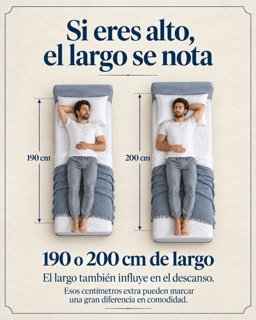 Comparación entre colchones de 190 y 200 cm de largo para personas altas.