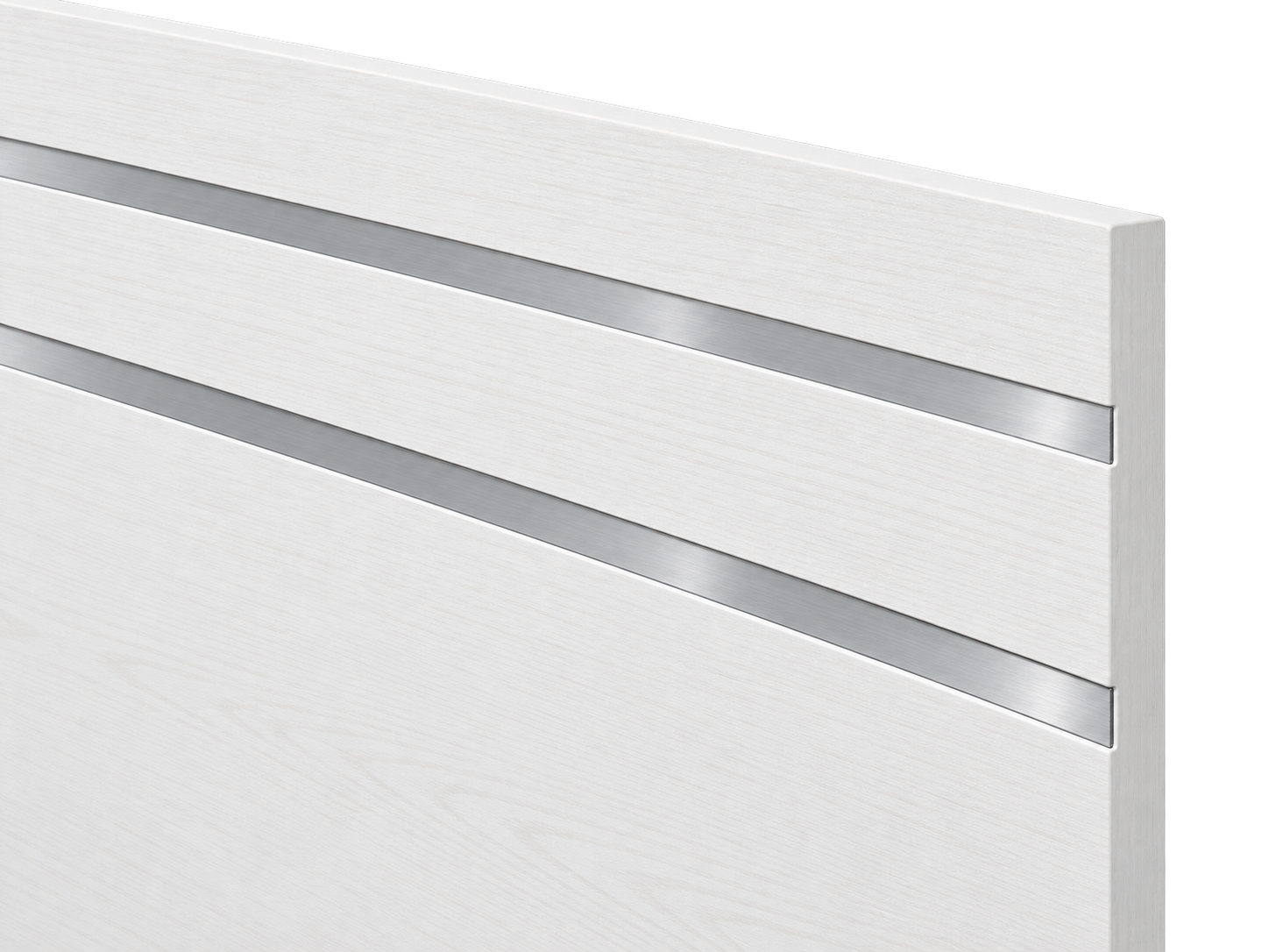 Detalle del cabecero Líneas en blanco poro con franjas horizontales decorativas en aluminio