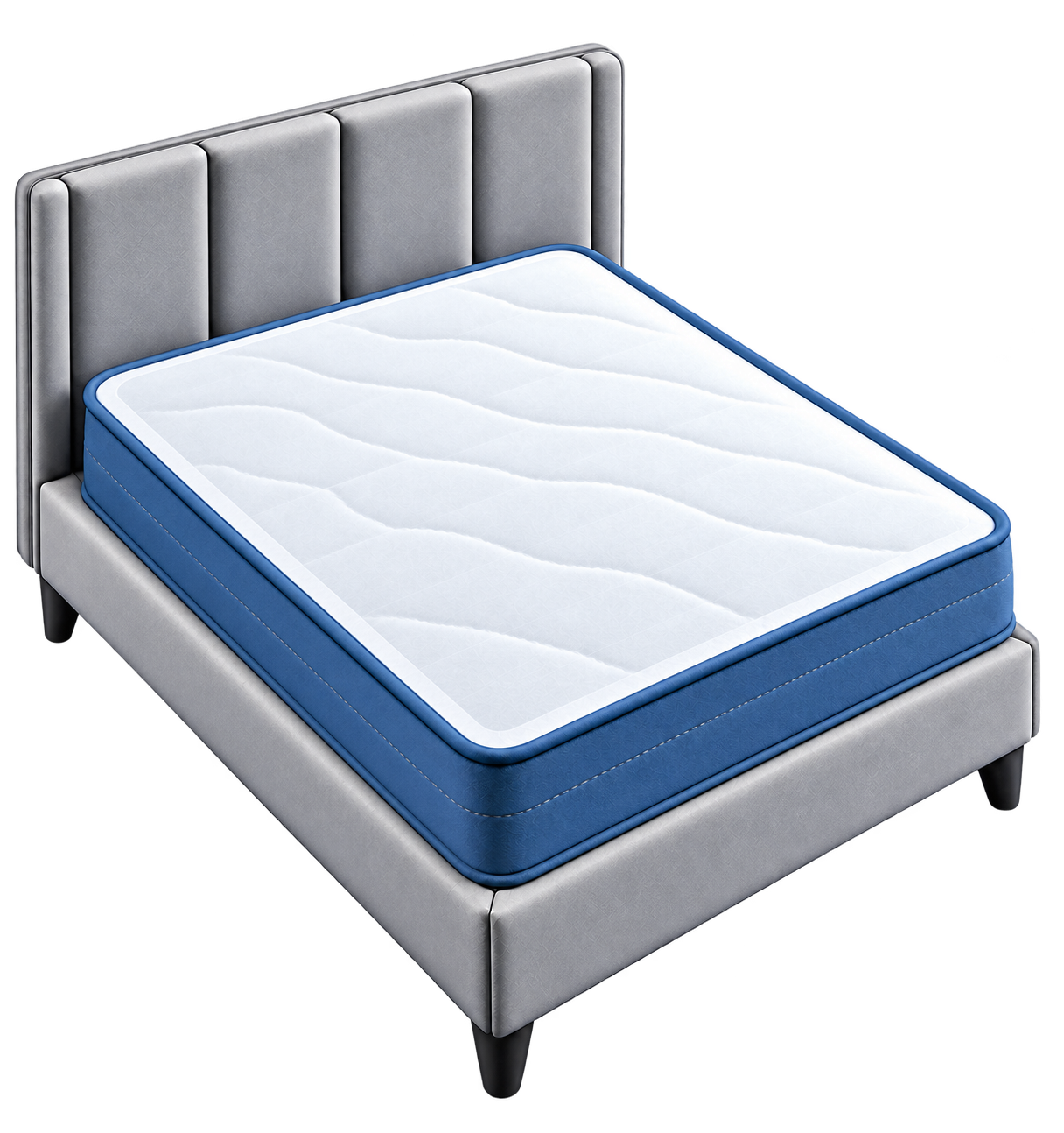 Colchón centrado y bien apoyado sobre la cama.