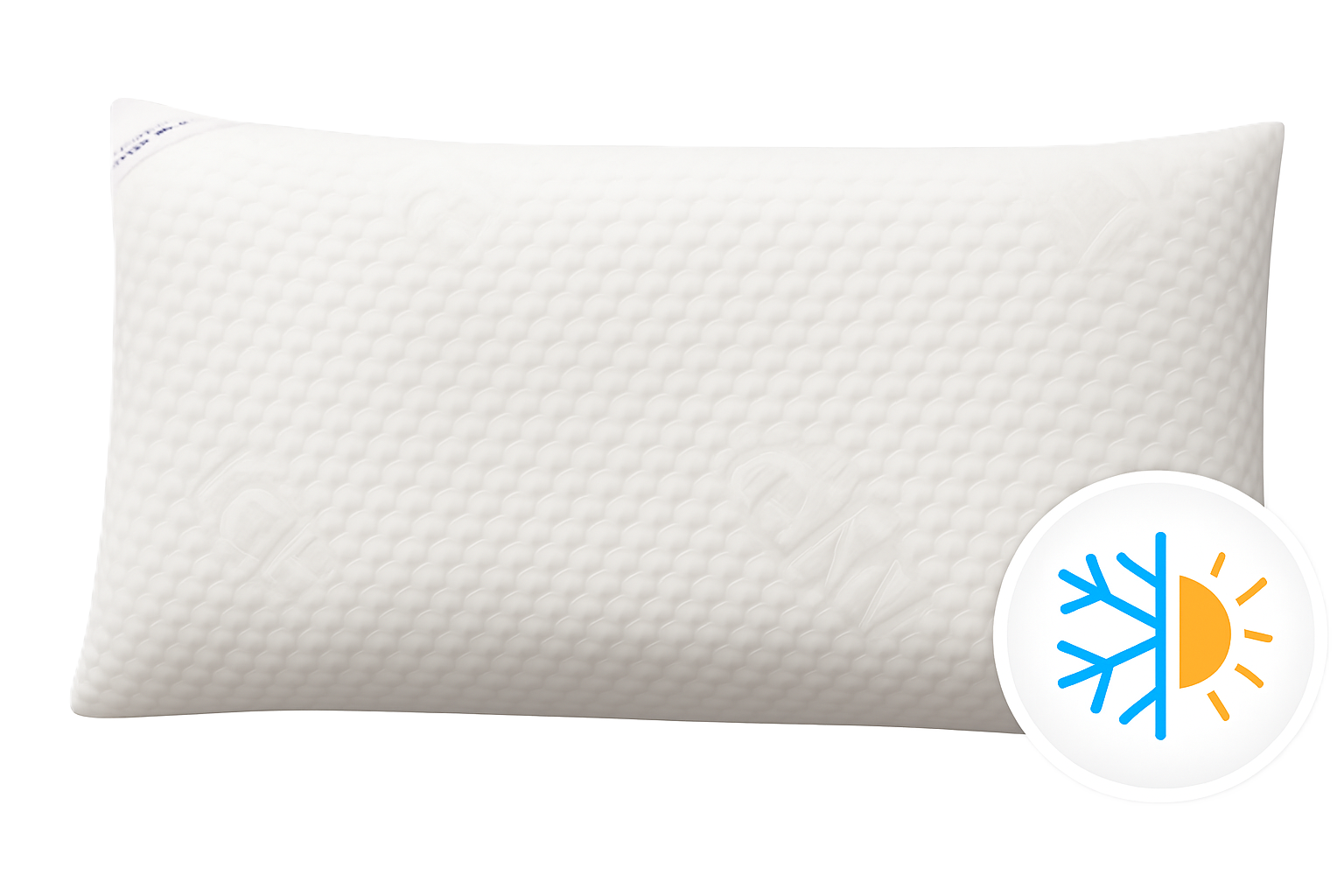 Almohada viscoelástica ilustrado con símbolos de frío y calor.